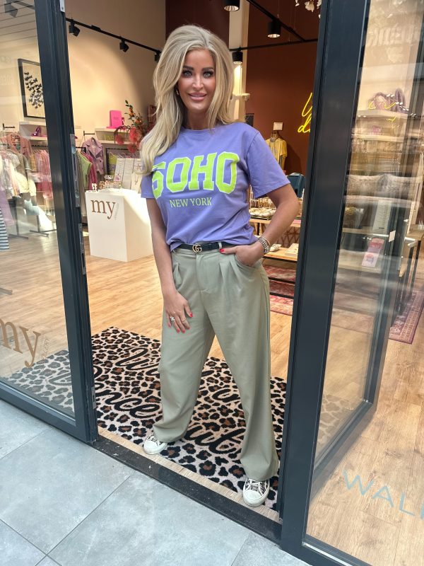 Soho t shirt paars met lime groene letters