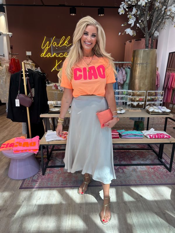 Satin rok champagne klokkend