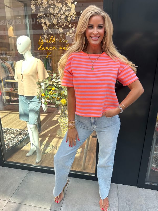 Streep shirt oranje-oudroze