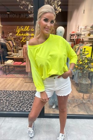Off shoulder trui neon geel