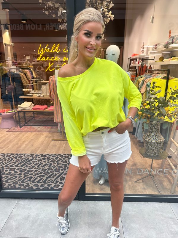 Off shoulder trui neon geel