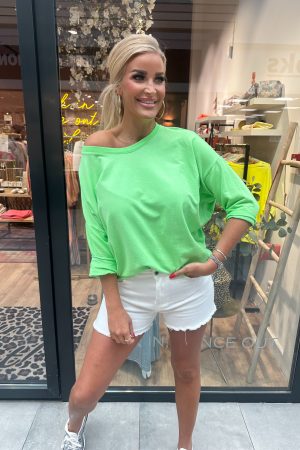 Off shoulder trui neon groen