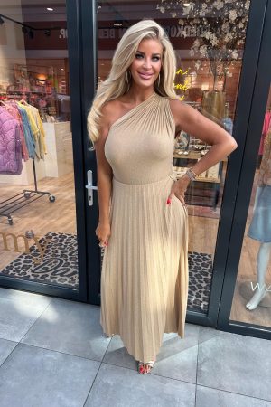 Plisse jurk shiny gold