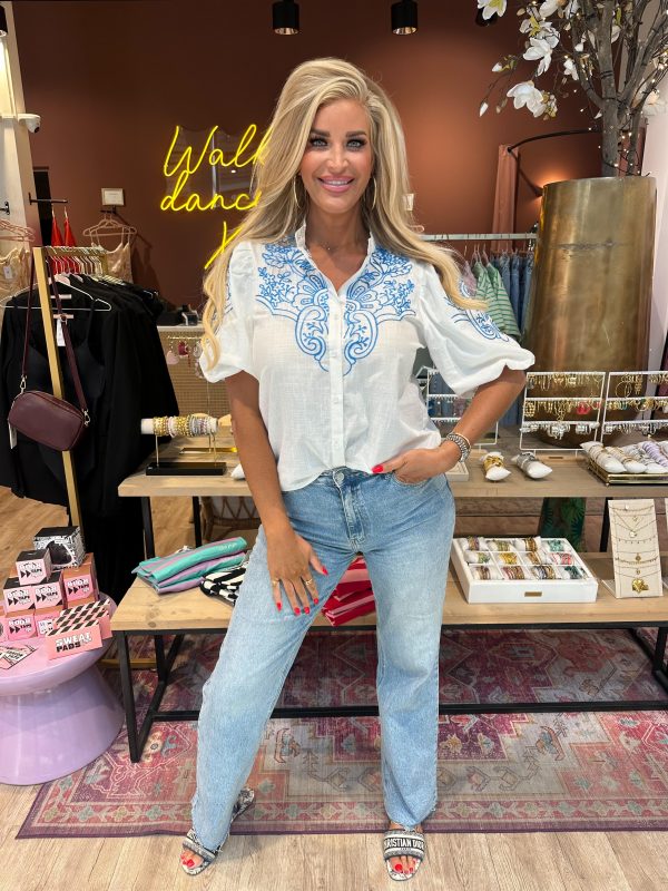 Blouse Aida wit blauw