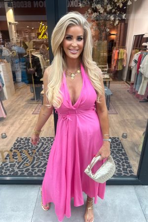 Halter jurk roze