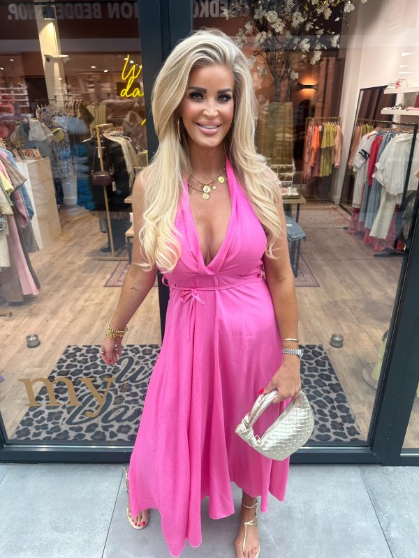 Halter jurk roze