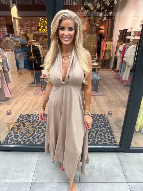 Halter jurk beige/taupe