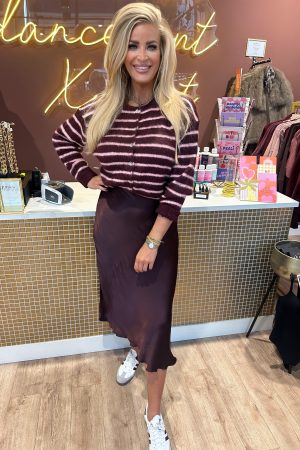 Vest Moniek aubergine roze streep