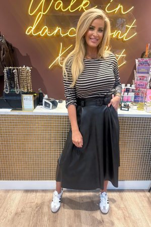 Top Ilse taupe zwart gestreept