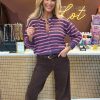 Vest Moniek paars roze gestreept