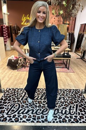 Top jacquard met rozen