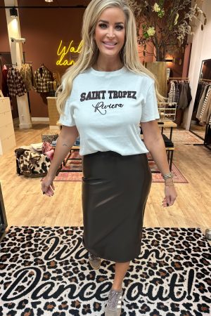 T-shirt St. Tropez met bruine letters