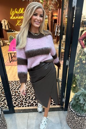 Trui Bibi bruin roze